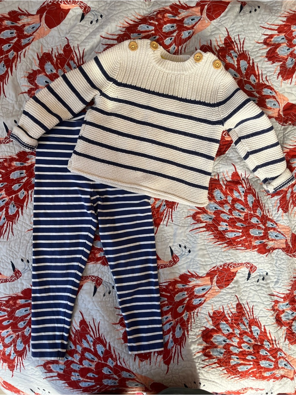 Mini Boden Cream & Navy Striped Knit Sweater and Leggings Set